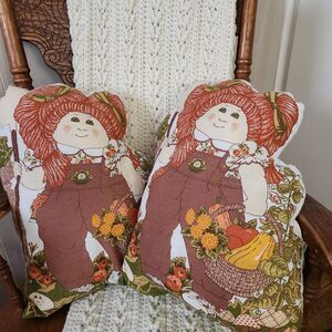 Vtg 1983 CABBAGE PATCH KIDS 2 Throw Pillows Thanksgiving Harvest Fall Earthy